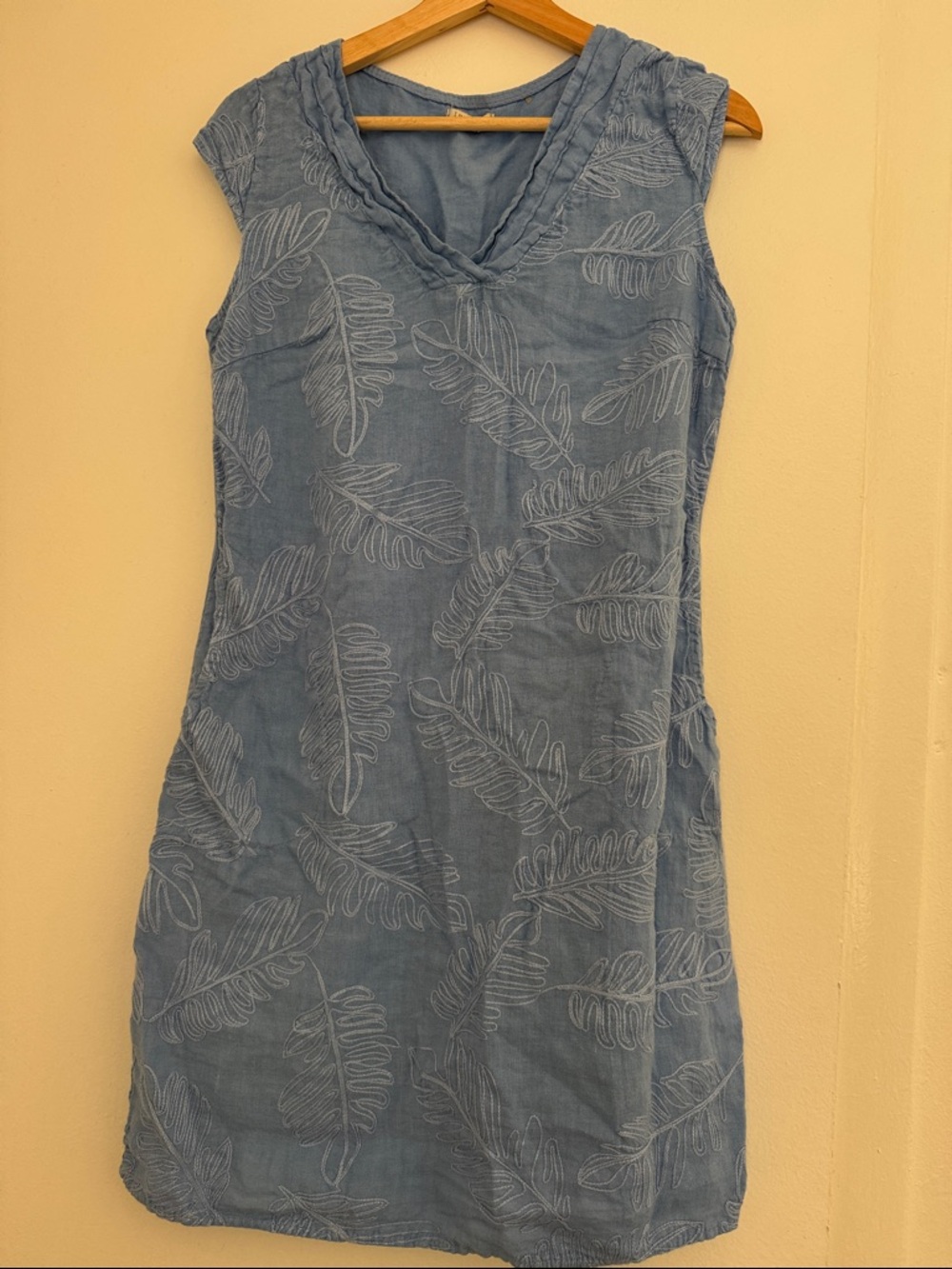Sleeveless Light Blue Embroidered V-Neck Women’s Dress